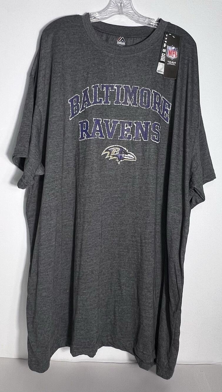Baltimore Ravens T-Shirt Football Majestic Gray Men’s Size 4X New W/Small Hole